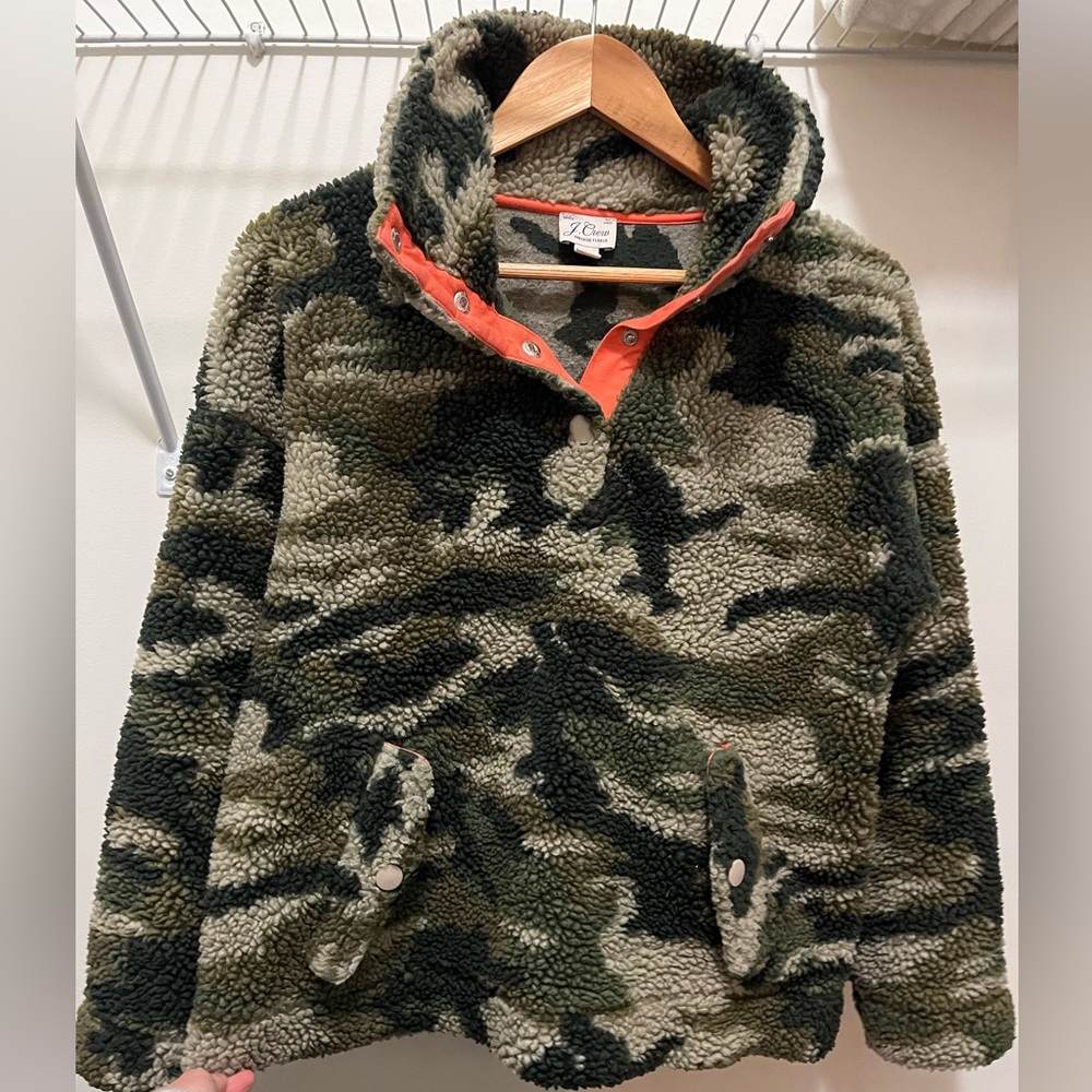J. Crew Camo Vintage Fleece Pullover with Neon Accents